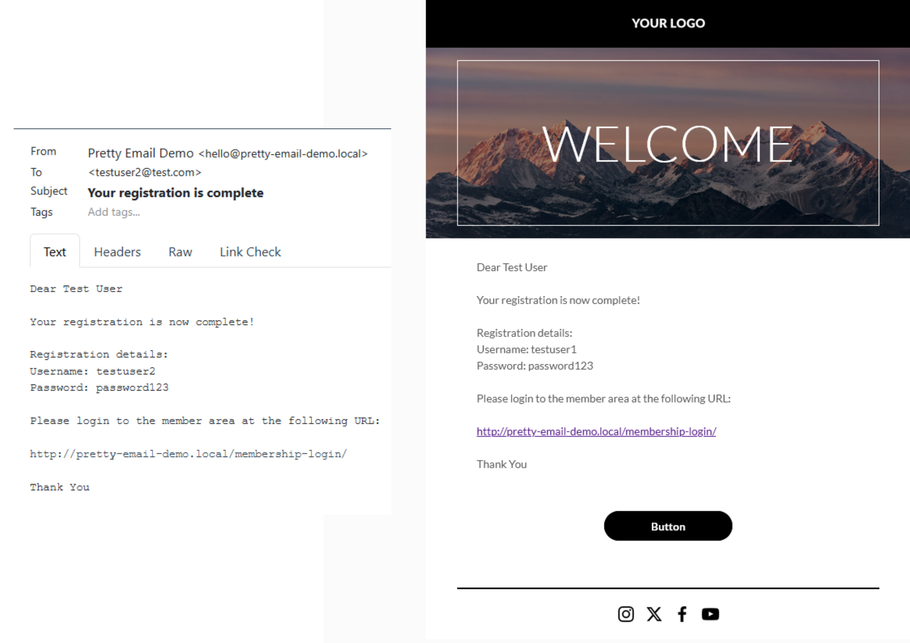 Before and after comparison of Simple Membership emails with Pretty Email templates